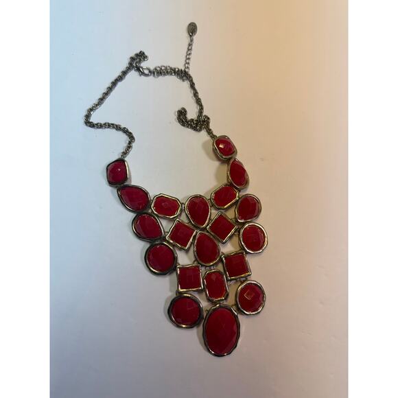 3 holiday red statement bib flower floral bling enamel necklaces bundle lot - Picture 6 of 13